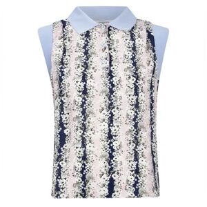 Carven sleeveless floral print polo shirt features vertical floral pattern S